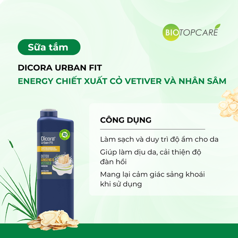 Đánh thức năng lượng mỗi ngày cùng sữa tắm Dicora Energy Cỏ hương bài & Nhân sâm