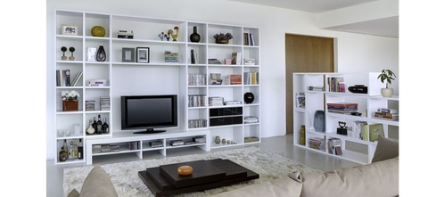 Mẫu kệ sách đẹp trang trí kết hợp với kệ tivi phòng khách