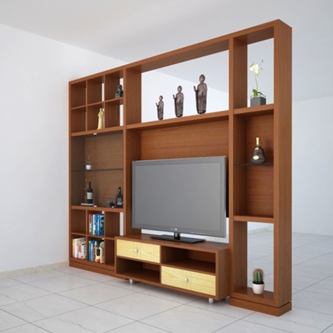 Kệ gỗ trang trí phòng khách vừa đẹp vừa tiện ích