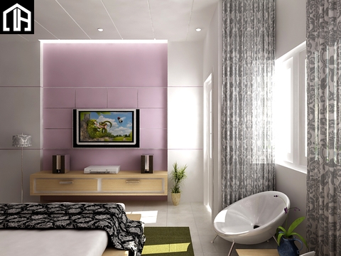 Mở rộng không gian phòng ngủ với mẫu kệ tivi treo tường đơn giản