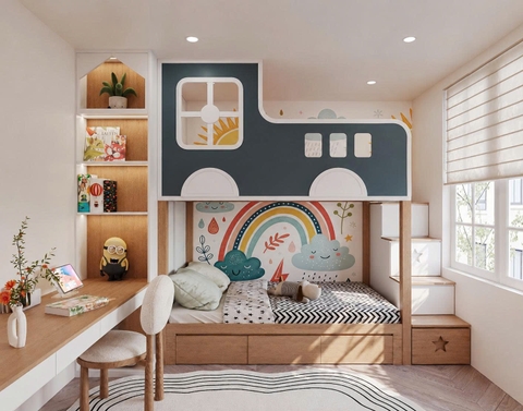 Phòng Ngủ Bé 10m² Nên Bố Trí Thế Nào? Gợi Ý Kết Hợp Giường Tầng, Bàn Học Và Tủ Quần Áo