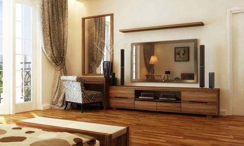Bật mí cách chọn kệ gỗ phòng khách chung cư thêm rộng rãi