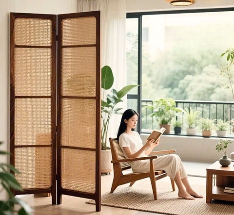 Ứng dụng sáng tạo của vách mây mắt cáo trong nhà nhỏ – vừa ngăn phòng vừa trang trí