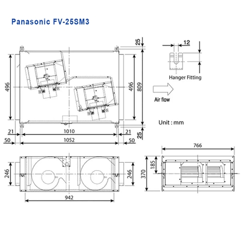 Quạt thông gió nối ống cabinet Panasonic FV-25SM3, 1180W, 380V