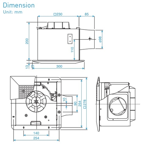 Quạt hút âm trần Panasonic FV‑24CHRV2 Cảm biến, mặt 300x300, 12m2