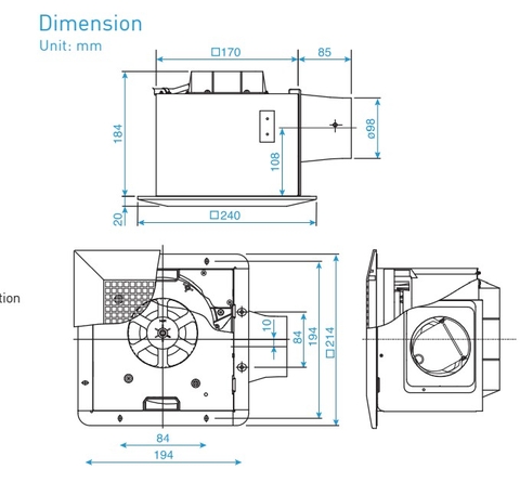 Quạt hút âm trần Panasonic FV-17CU9, 240x240, 5m2