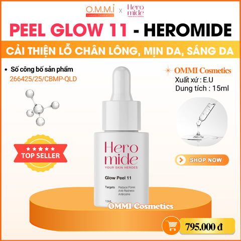 Heromide – Glow Peel 11 – Hỗ trợ làm mịn bề mặt da, cải thiện lỗ chân lông, giúp da sáng và đều màu hơn (15ml)
