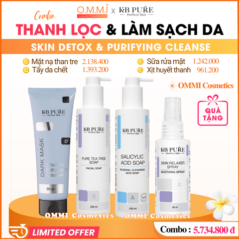 [Combo] KB PURE - Skin Detox & Purifying Cleanse - Thanh lọc và làm sạch da (Sữa rửa mặt, Tẩy tế bào chết, Mặt nạ, Xịt huyết thanh)