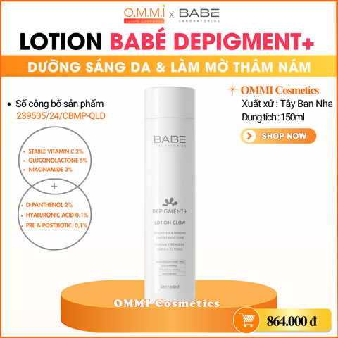 BABÉ – DEPIGMENT+ GLOW LOTION - Lotion dưỡng sáng, hỗ trợ làm mờ thâm nám và đều màu da (150ml)