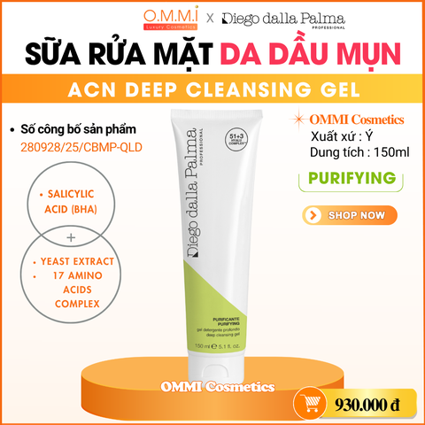 Diego Dalla Palma - Sữa rửa mặt dạng gel dịu nhẹ làm sạch sâu cho da dầu mụn | PURIFYING ACN Deep Cleansing Gel (150ml)