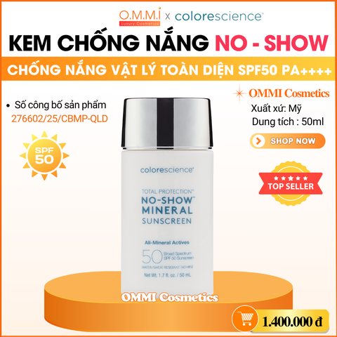 Colorescience – Kem chống nắng vật lý toàn diện không màu NO-SHOW (SPF50 PA++++ 50ml)