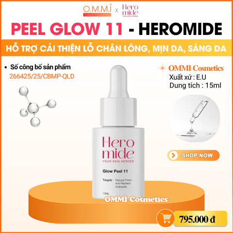 Heromide – Glow Peel 11 – Hỗ trợ làm mịn bề mặt da, cải thiện lỗ chân lông, giúp da sáng và đều màu hơn (15ml)