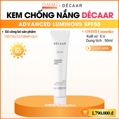 DECAAR - ADVANCED LUMINOUS SPF50 (50ml) - Kem chống nắng bảo vệ da, hỗ trợ làm sáng da