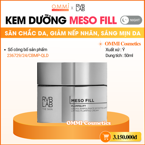 RVB LAB – Kem dưỡng MESO FILL của Ý, giúp sáng mịn da, cải thiện độ đàn hồi, giảm nếp nhăn, cho làn da căng mướt và rạng rỡ (50ml)