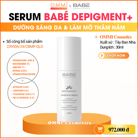 BABÉ – DEPIGMENT+ INTENSIVE SERUM - Tinh chất dưỡng sáng, hỗ trợ làm mờ thâm nám, cân bằng hệ vi sinh (30ml)