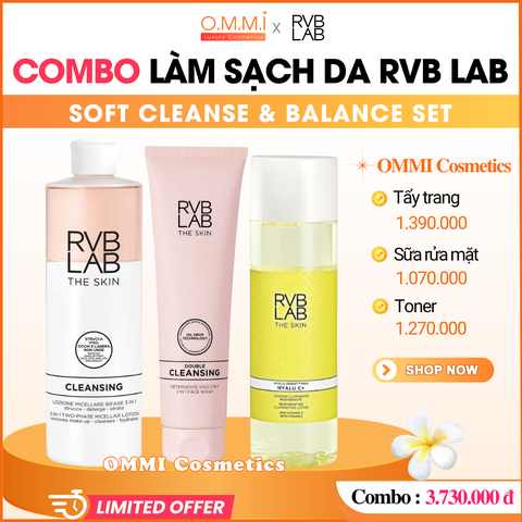 [Combo] RVB LAB - Bộ 3 làm sạch da RVB LAB của Ý (Tẩy trang | Sửa rửa mặt | Toner)