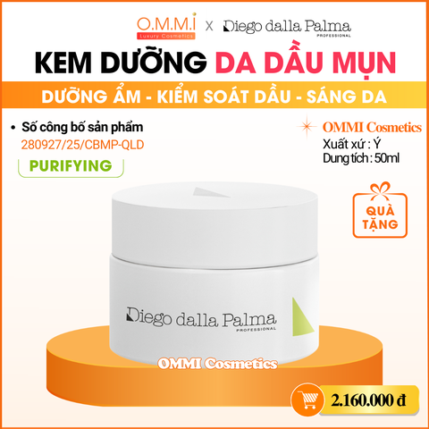 Diego Dalla Palma - Kem dưỡng cho da dầu mụn, giúp dưỡng ẩm, kiểm soát dầu, mờ thâm, sáng da & ngăn ngừa lão hóa (50ml) | PURIFYING 24H Matifying Anti Age Cream
