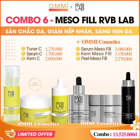 [Combo 6] RVB LAB HYALU C+ MESO FILL + PEEL (ITALY) - Bộ dưỡng sáng mịn da, cải thiện độ đàn hồi, giảm nếp nhăn, cho làn da căng mướt và rạng rỡ