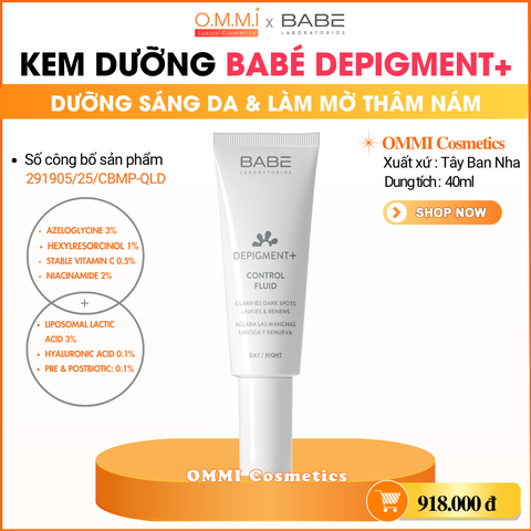BABÉ – DEPIGMENT+ CONTROL FLUID - Kem dưỡng sáng da, hỗ trợ làm mờ thâm nám và đều màu da (40ml)