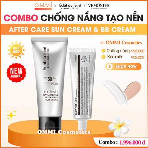 [Combo] Chống nắng dưỡng & tạo nền căng bóng tự nhiên – Éclat du Teint After Care Sun Cream & VEMONTES Glow Pot No.17 Max Mirror BB Cream | Hàn Quốc