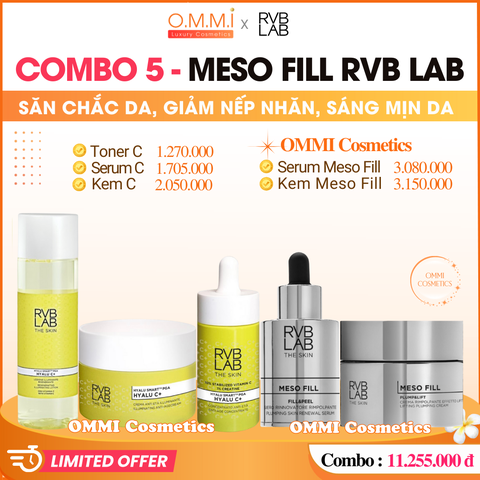 [Combo 5] RVB LAB HYALU C+ MESO FILL (ITALY) - Bộ dưỡng sáng mịn da, cải thiện độ đàn hồi, giảm nếp nhăn, cho làn da căng mướt và rạng rỡ