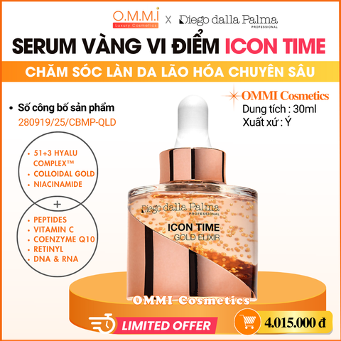 Diego Dalla Palma – ICON TIME Gold Elixir – Serum Vàng Vi Điểm, hỗ trợ cải thiện các dấu hiệu lão hóa và nếp nhăn, giúp da săn chắc và sáng mịn (30ml)
