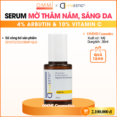 HYAESTIC - Serum hỗ trợ mờ thâm nám, sáng da 4% Arbutin & 10% Vitamin C (30ml)