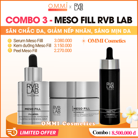 [Combo 3] RVB LAB MESO FILL (ITALY) - Bộ dưỡng sáng mịn da, cải thiện độ đàn hồi, giảm nếp nhăn, cho làn da căng mướt và rạng rỡ (Serum, Kem dưỡng, Peel)
