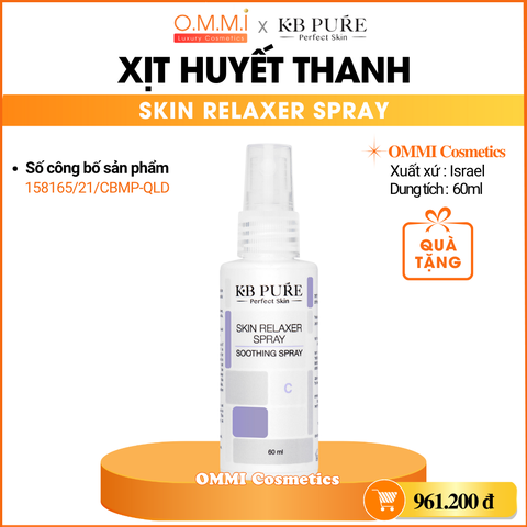 KB PURE - SKIN RELAXER SPRAY - Xịt huyết thanh, phục hồi, cấp ẩm, làm dịu, giảm kích ứng da (60ml)