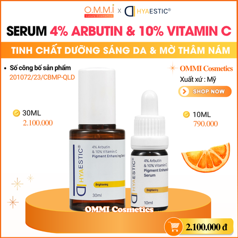 HYAESTIC - Serum dưỡng sáng da, hỗ trợ mờ thâm nám 4% Arbutin & 10% Vitamin C (30ml)