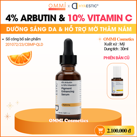 HYAESTIC - Serum dưỡng sáng da, hỗ trợ mờ thâm nám 4% Arbutin & 10% Vitamin C (30ml)
