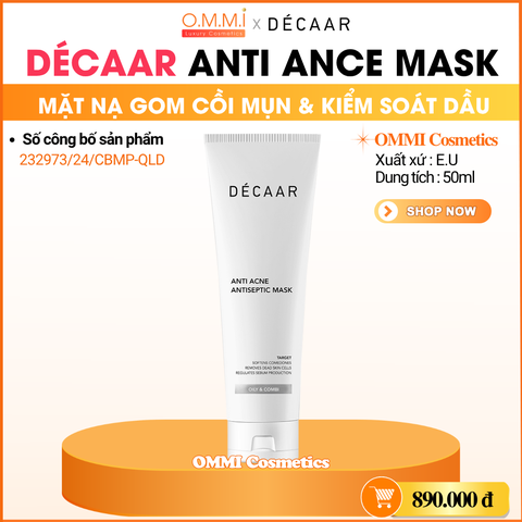 DECAAR - ANTI ACNE ANTISEPTIC MASK (50ml) - Mặt nạ chăm sóc da dầu mụn, hỗ trợ gom cồi mụn, cân bằng hệ vi sinh và kiểm soát dầu nhờn