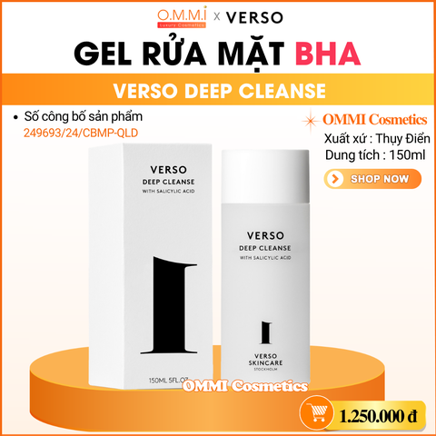 VERSO – Deep Cleanse – Gel rửa mặt BHA làm sạch sâu & cân bằng da (150ml)