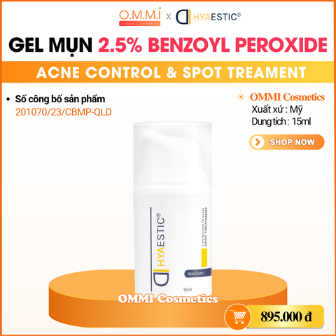 HYAESTIC - Gel giảm mụn sưng viêm - Acne Control 2.5% Benzoyl Peroxide (15ml)