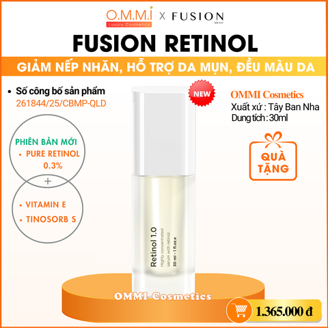 FUSION RETINOL 1.0 - Tinh chất hỗ trợ giảm nếp nhăn, săn chắc da, cải thiện da mụn, đều màu da (30ml) - Retinol 0.3% phiên bản mới