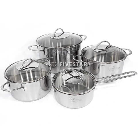 Bộ Nồi 4 Chiếc 3 Lớp Inox 304 Nắp Kính