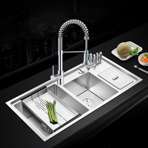 CHẬU RỬA CHÉN RANOX CAO CẤP 3 HỐ - INOX 304