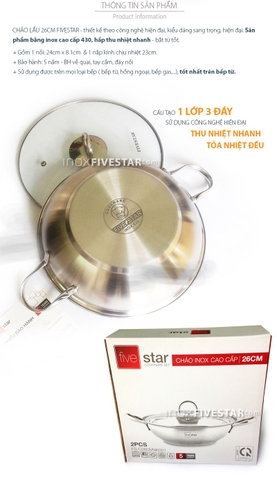 Chảo Lẩu Fivestar 3 Đáy 26cm