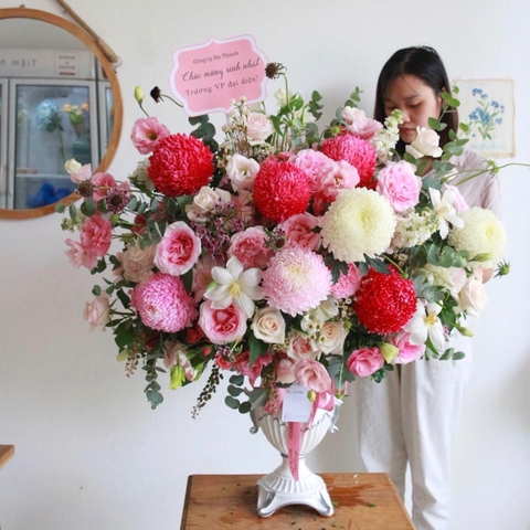Bình hoa size đại tone Hồng mix Trắng