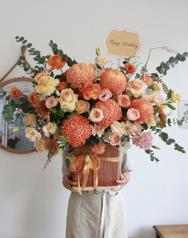 Lẵng hoa cúc mẫu đơn cam big size