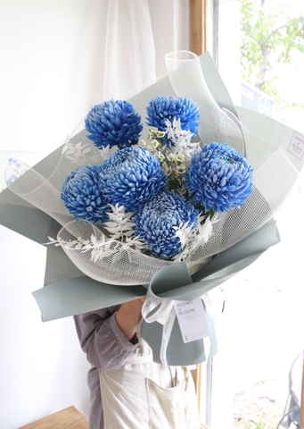 Bó 6 bông cúc mẫu đơn blue