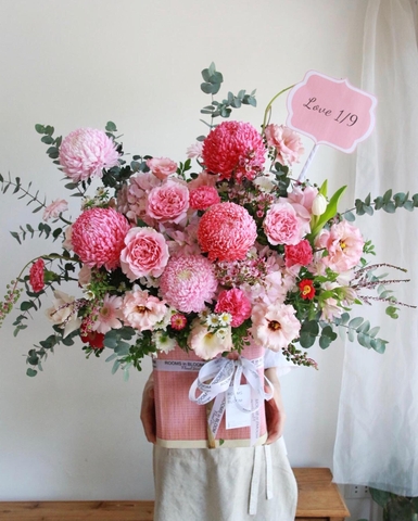 Lẵng hoa cúc mẫu đơn hồng big size