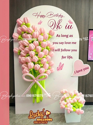 Backdrop Hoa Bóng Bay Happy Birthday Vợ Yêu