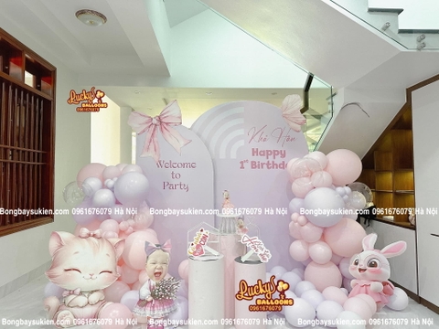 Backdrop sinh nhật bé gái 1 tuổi đẹp Hà Nội