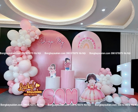 Backdrop sinh nhật bé gái tone hồng