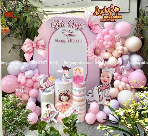 Backdrop Trang Trí Đầy Tháng Bé Gái
