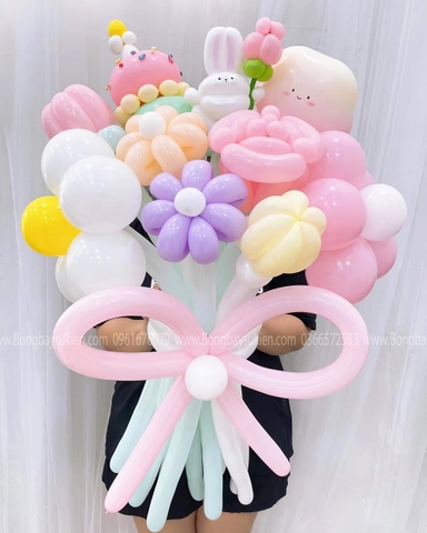 Bó Hoa Bóng Bay Màu Hồng Trắng Tại Hà Nội