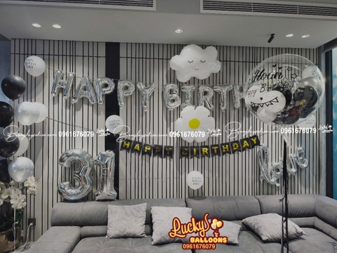 Bóng Bay Trang Trí Sinh Nhật Người Lớn Tone Trắng Đen Hà Nội