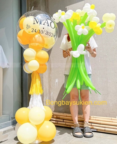 combo set bóng bay jumbo và hoa cúc đẹp