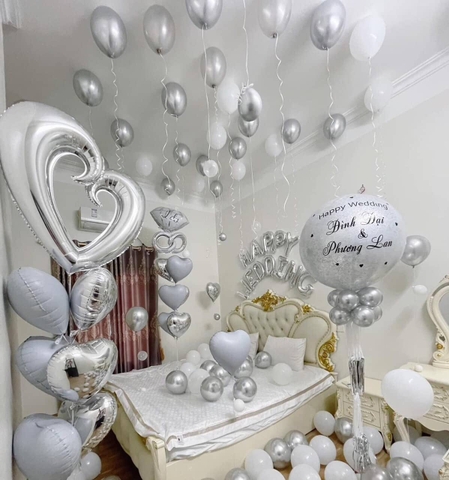 Mẫu Trang Trí Phòng Cưới Tone Bạc Sang Trọng